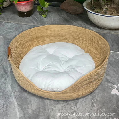 Lit pour Chat Tissé à la Main avec Fonction Rafraîchissante pour Animaux de Compagnie